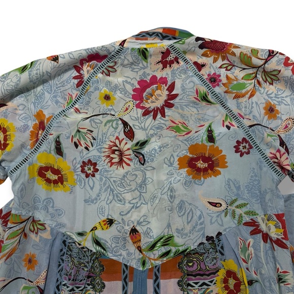 Johnny Was Rainbow Adonia Silk Tunic Floral Button Front Long Sleeve Size Small - Picture 6 of 7
